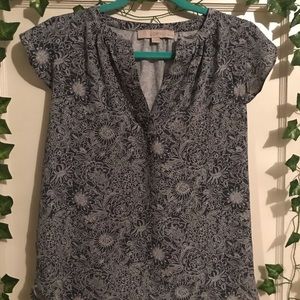 Gray blue flower print blouse